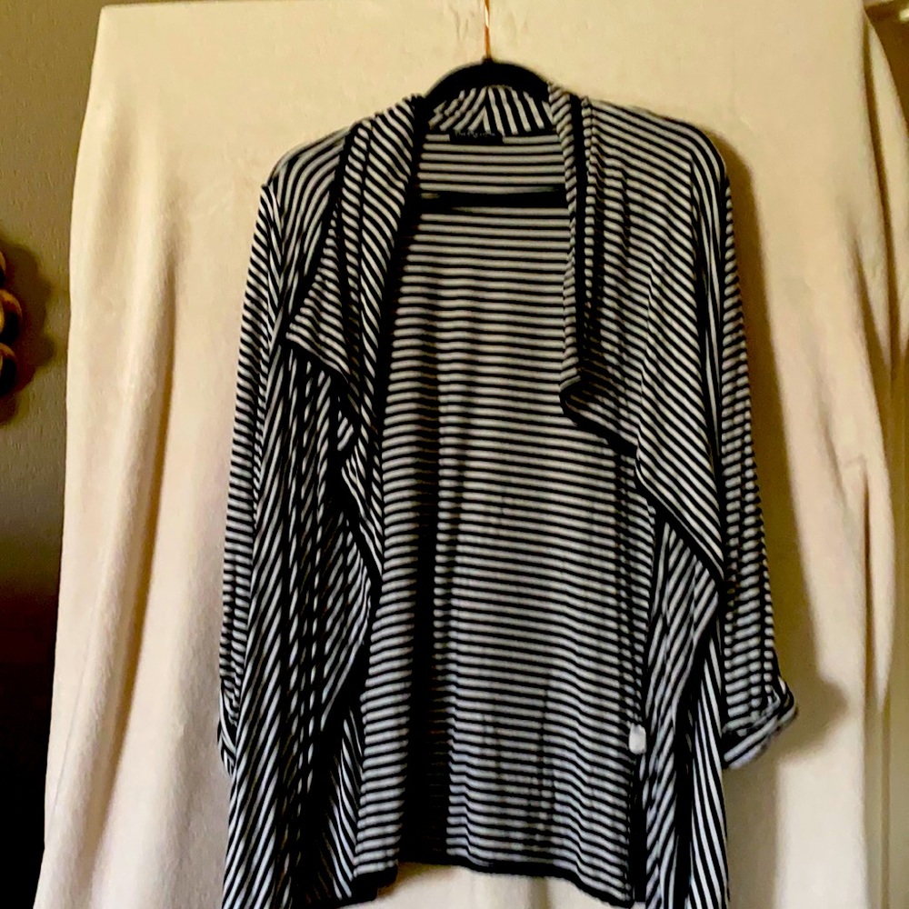White and black striped drapey cardigan